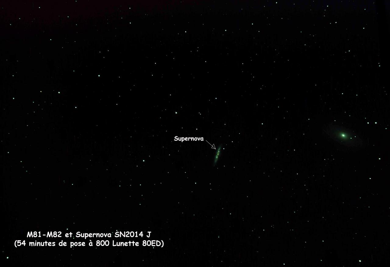M81-M82 et supernova SN2014J apparue fin janvier 2014